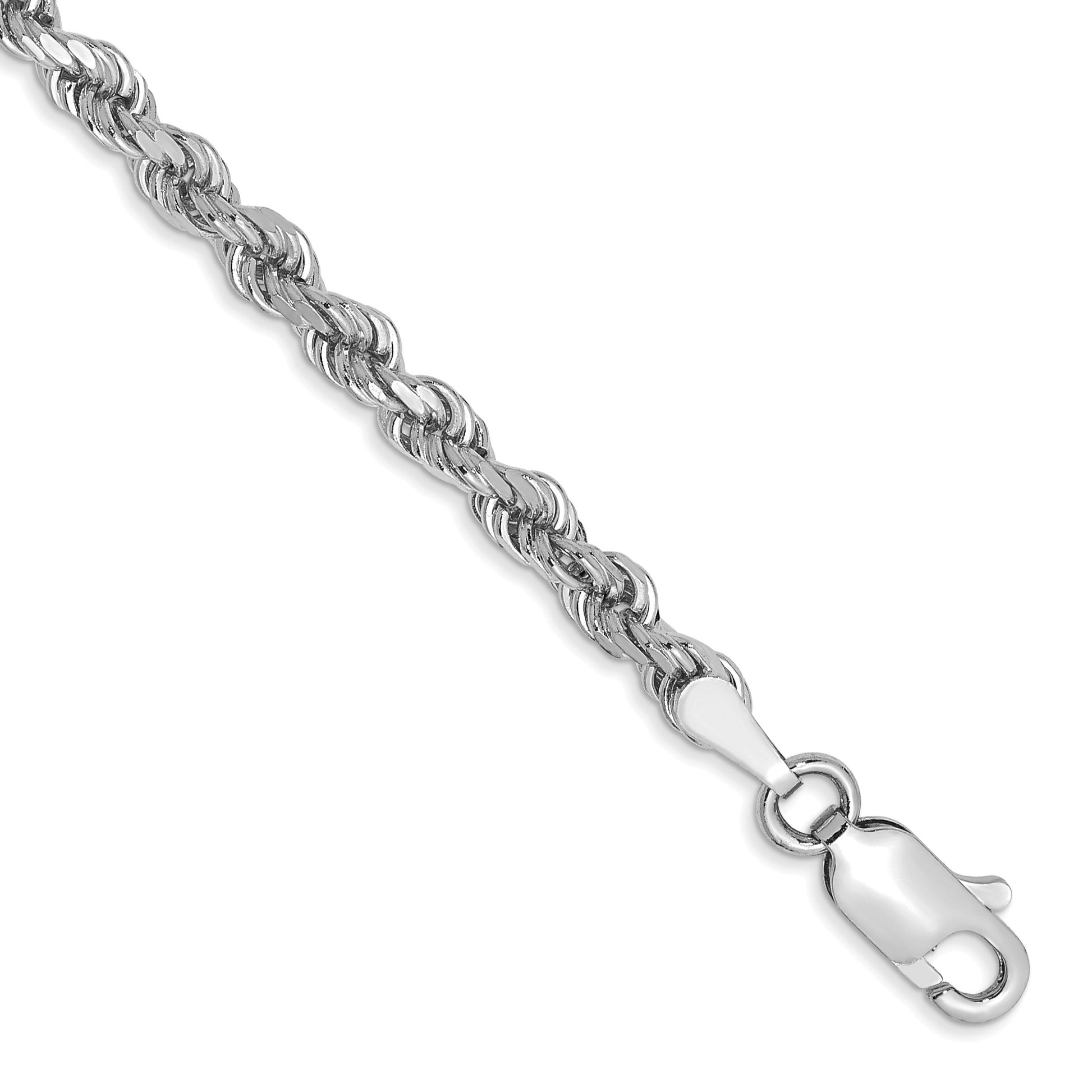 14K White Gold 8 inch 3mm Diamond-cut Rope with Lobster Clasp Chain