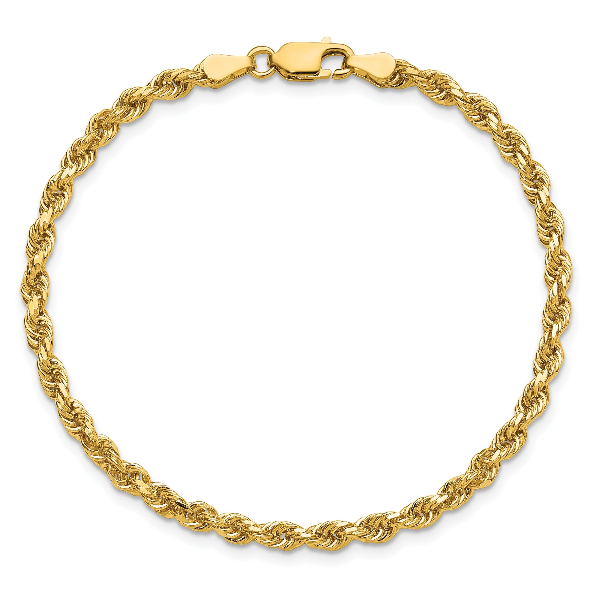 14K 8 inch 3.25mm Diamond-cut Rope with Lobster Clasp Chain