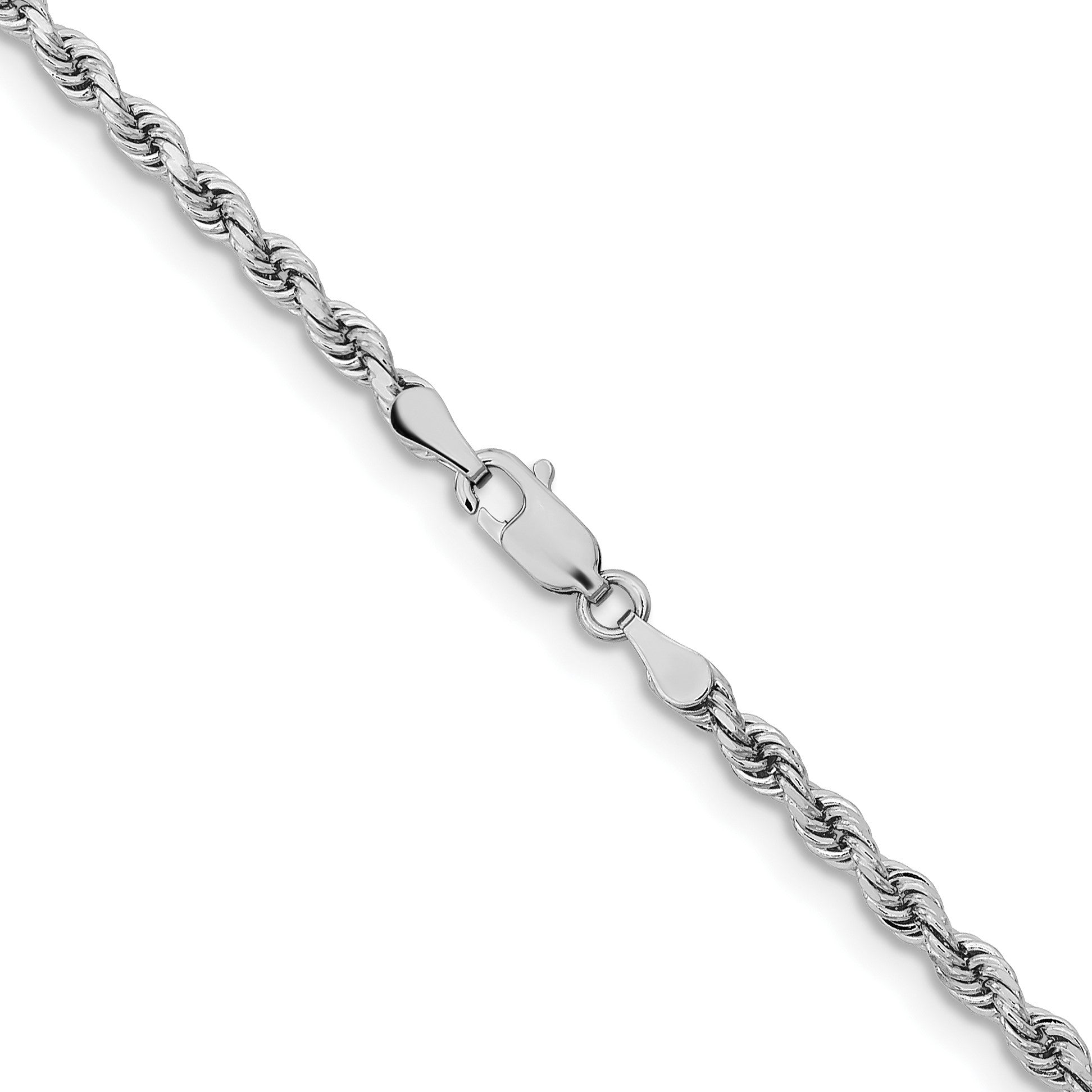 14K White Gold 24 inch 3.25mm Diamond-cut Rope with Lobster Clasp Chain