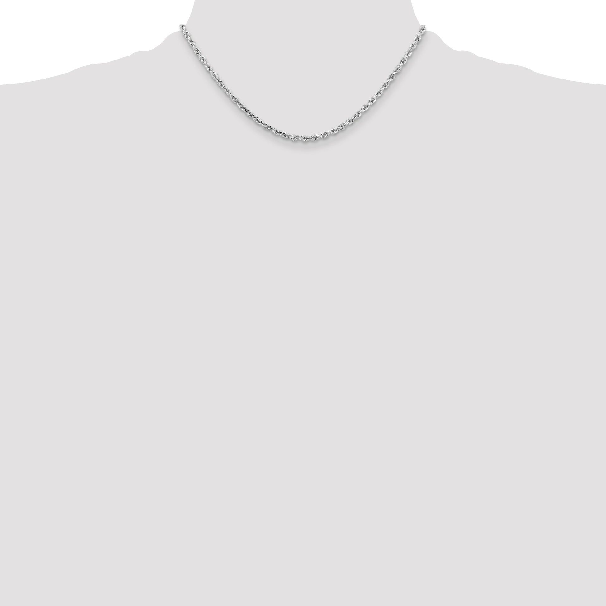 14K White Gold 16 inch 3.25mm Diamond-cut Rope with Lobster Clasp Chain