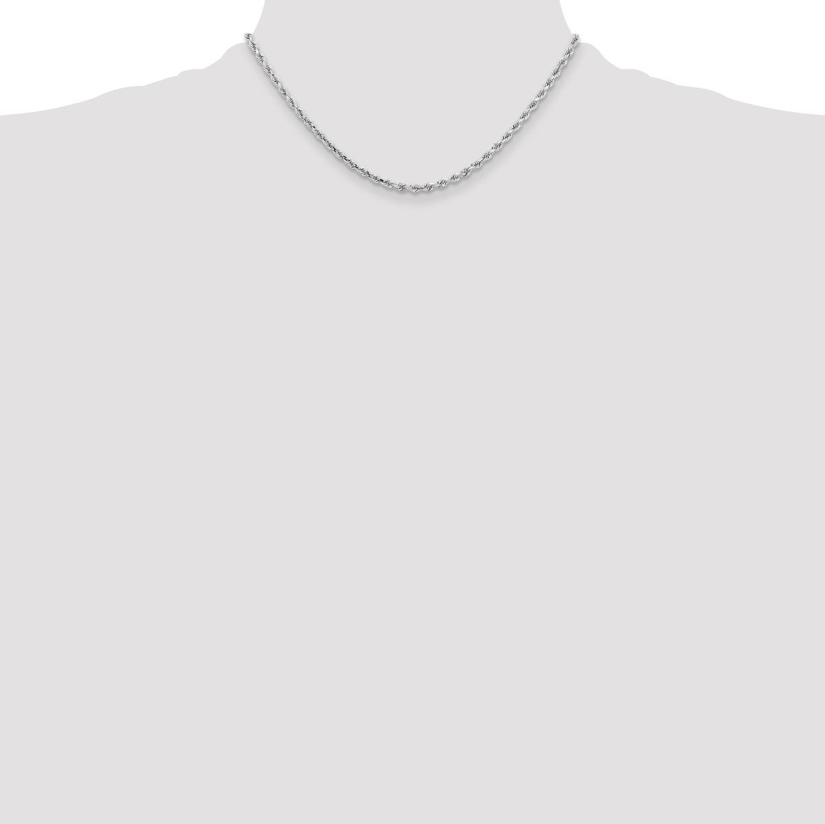 14K White Gold 16 inch 3.25mm Diamond-cut Rope with Lobster Clasp Chain