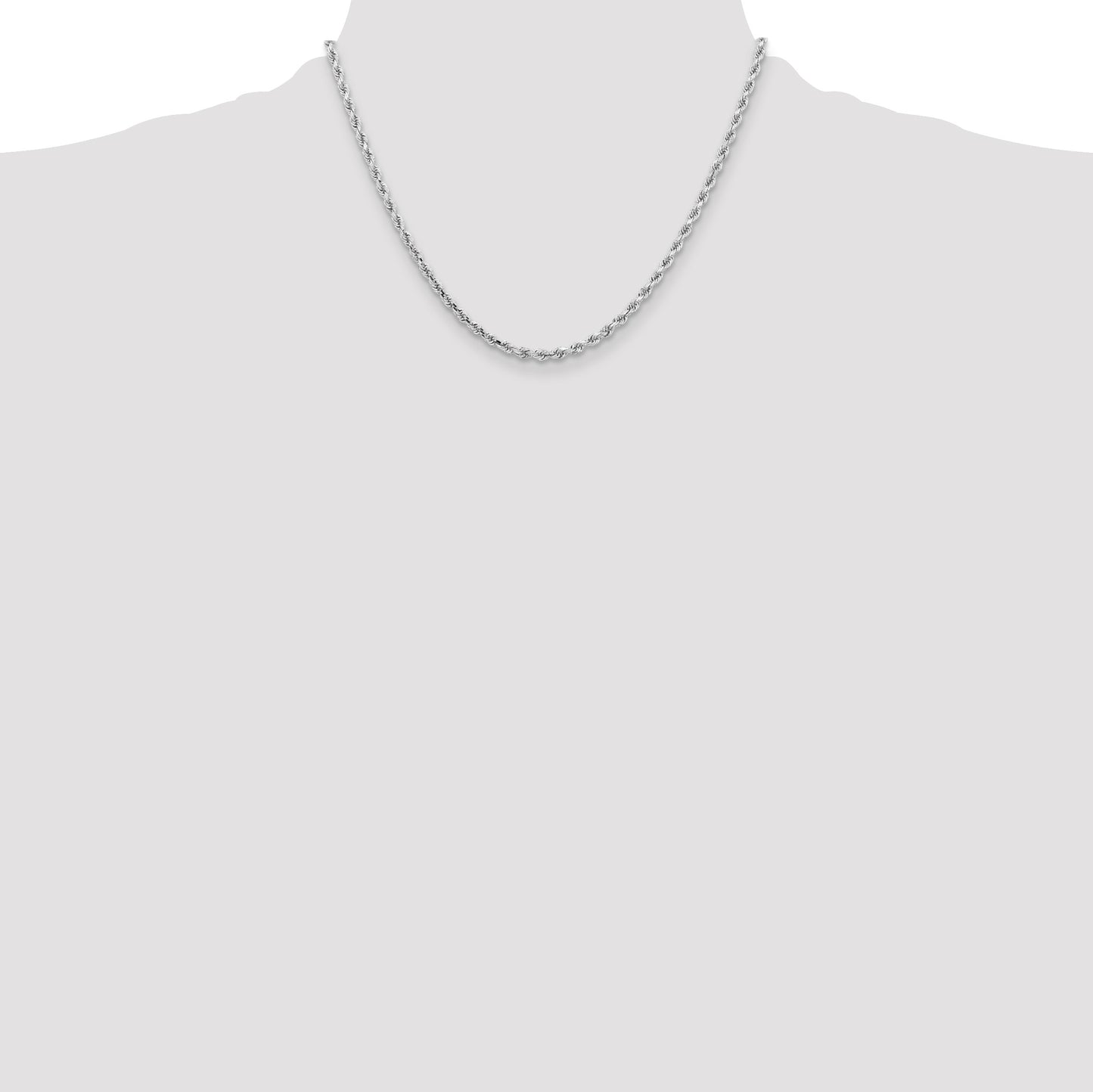 14K White Gold 18 inch 3.25mm Diamond-cut Rope with Lobster Clasp Chain