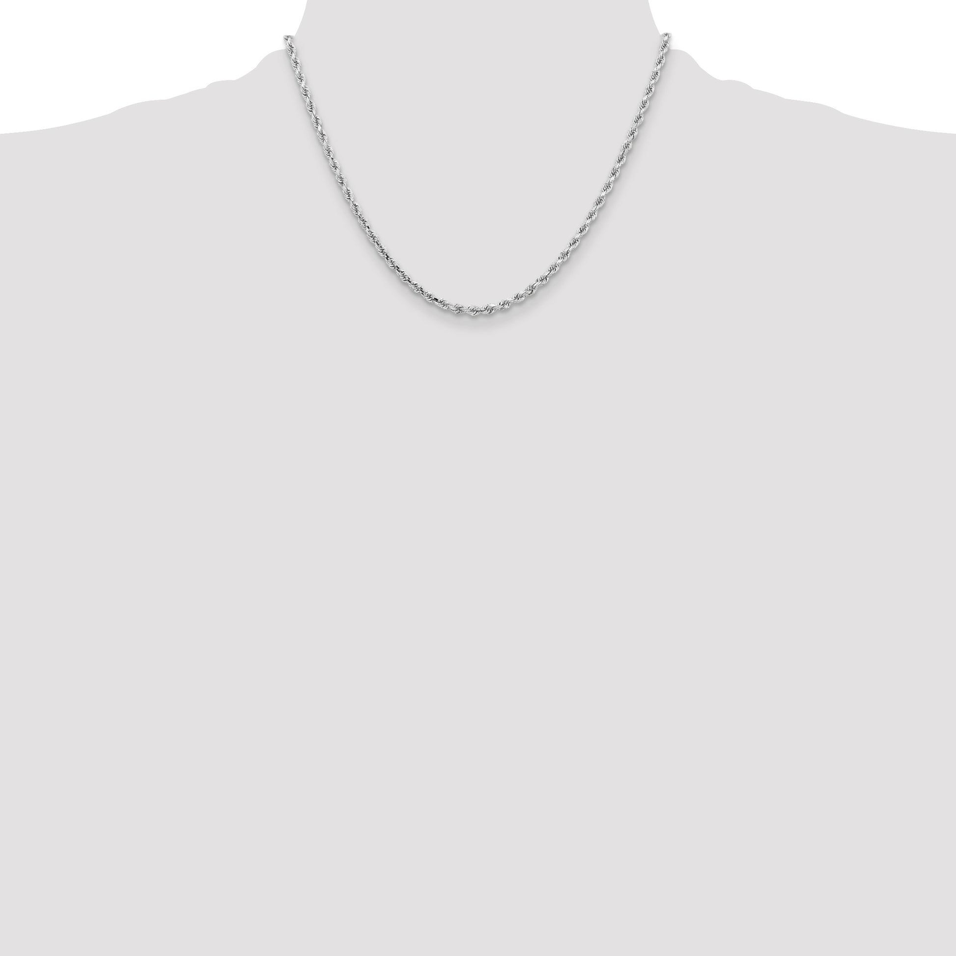 14K White Gold 18 inch 3.25mm Diamond-cut Rope with Lobster Clasp Chain