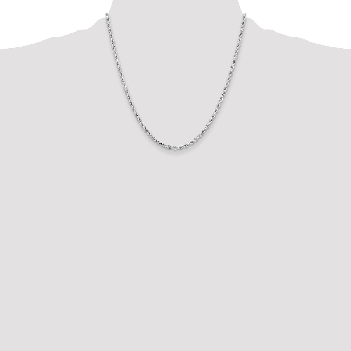 14K White Gold 20 inch 3.25mm Diamond-cut Rope with Lobster Clasp Chain
