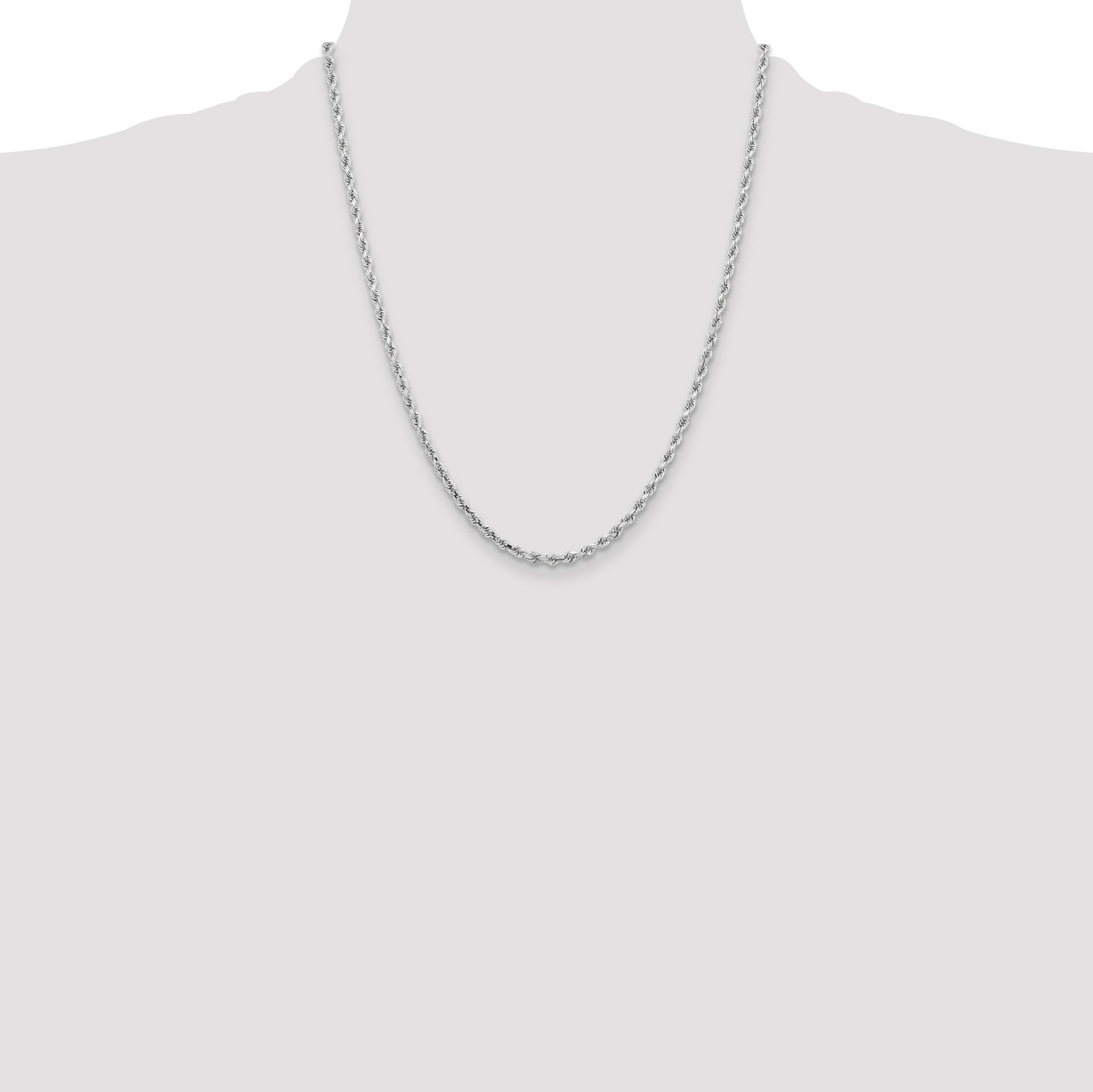 14K White Gold 22 inch 3.25mm Diamond-cut Rope with Lobster Clasp Chain