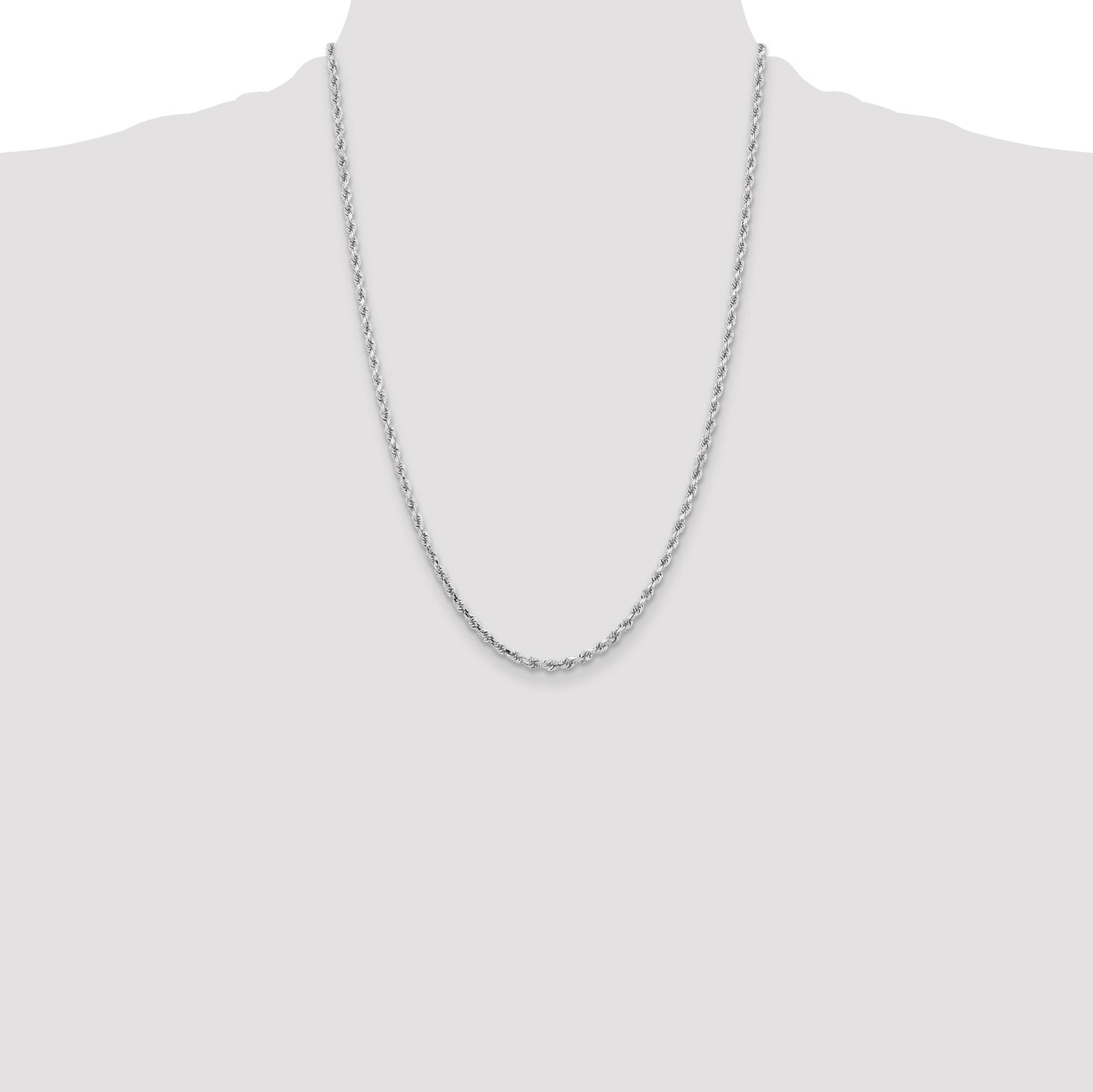 14K White Gold 24 inch 3.25mm Diamond-cut Rope with Lobster Clasp Chain