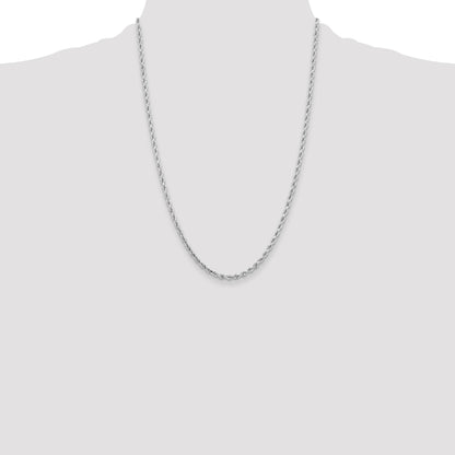 14K White Gold 24 inch 3.25mm Diamond-cut Rope with Lobster Clasp Chain