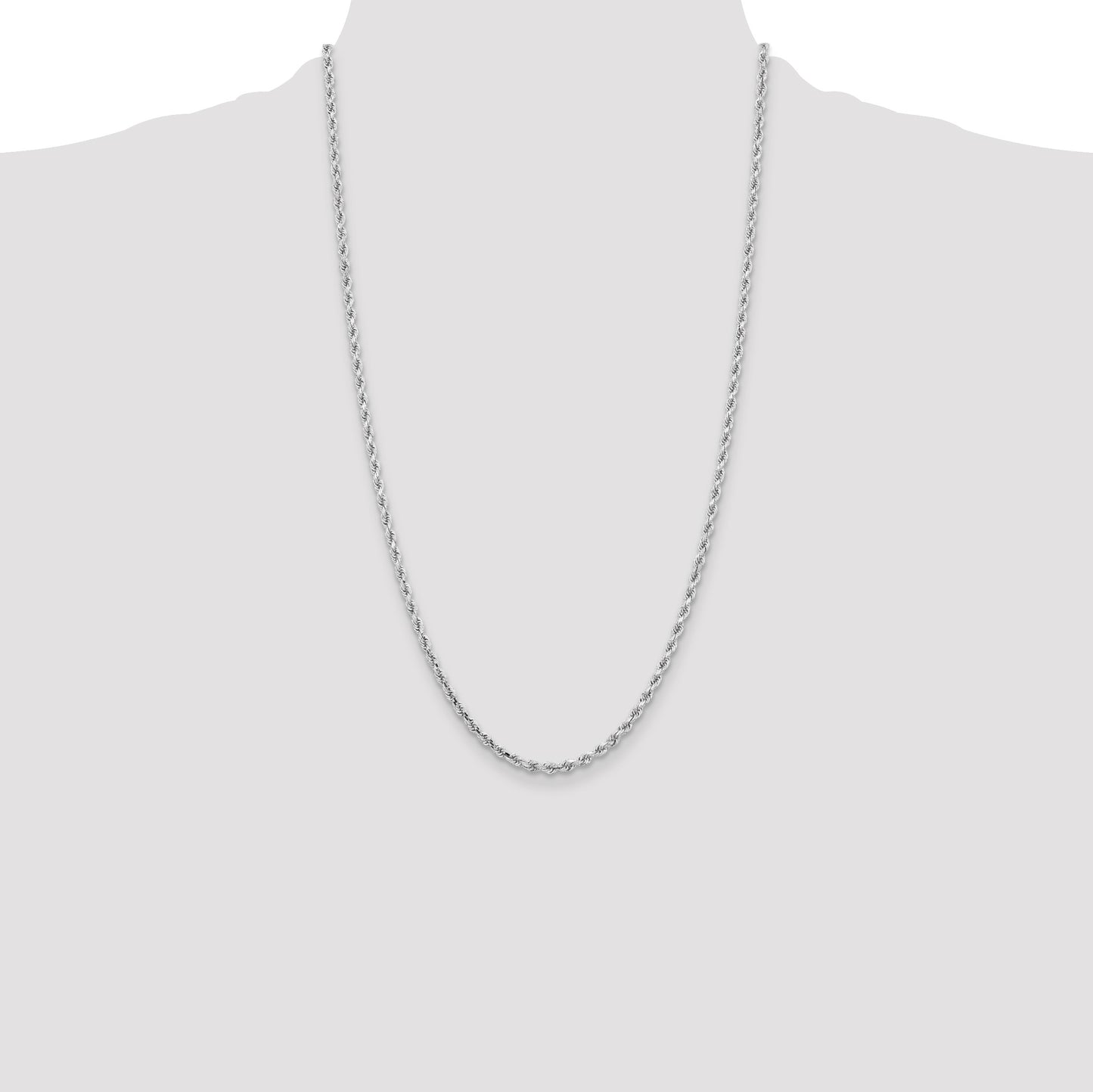 14K White Gold 26 inch 3.25mm Diamond-cut Rope with Lobster Clasp Chain