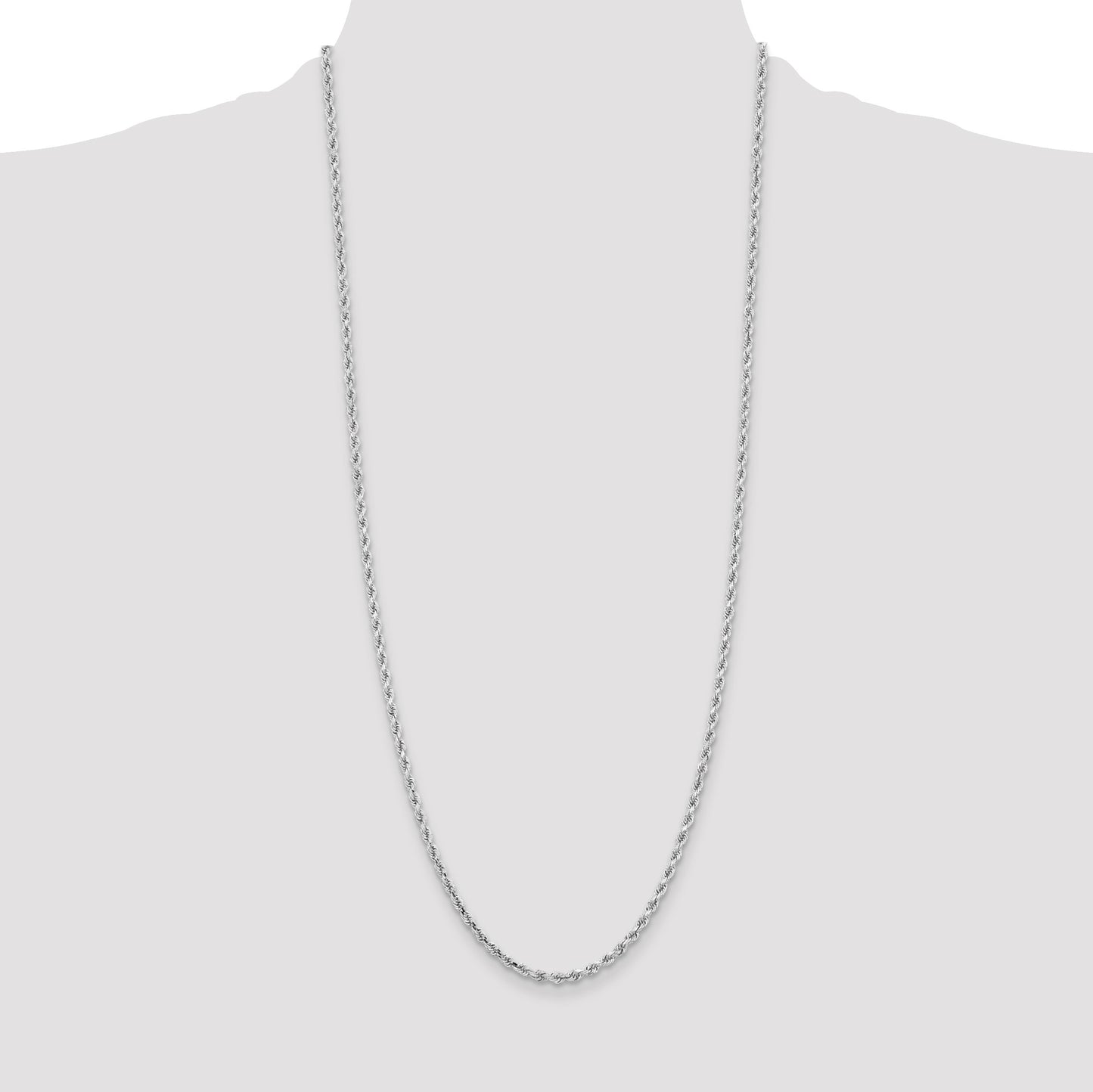 14K White Gold 30 inch 3.25mm Diamond-cut Rope with Lobster Clasp Chain