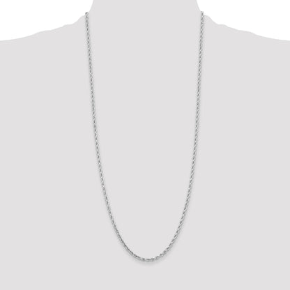 14K White Gold 30 inch 3.25mm Diamond-cut Rope with Lobster Clasp Chain