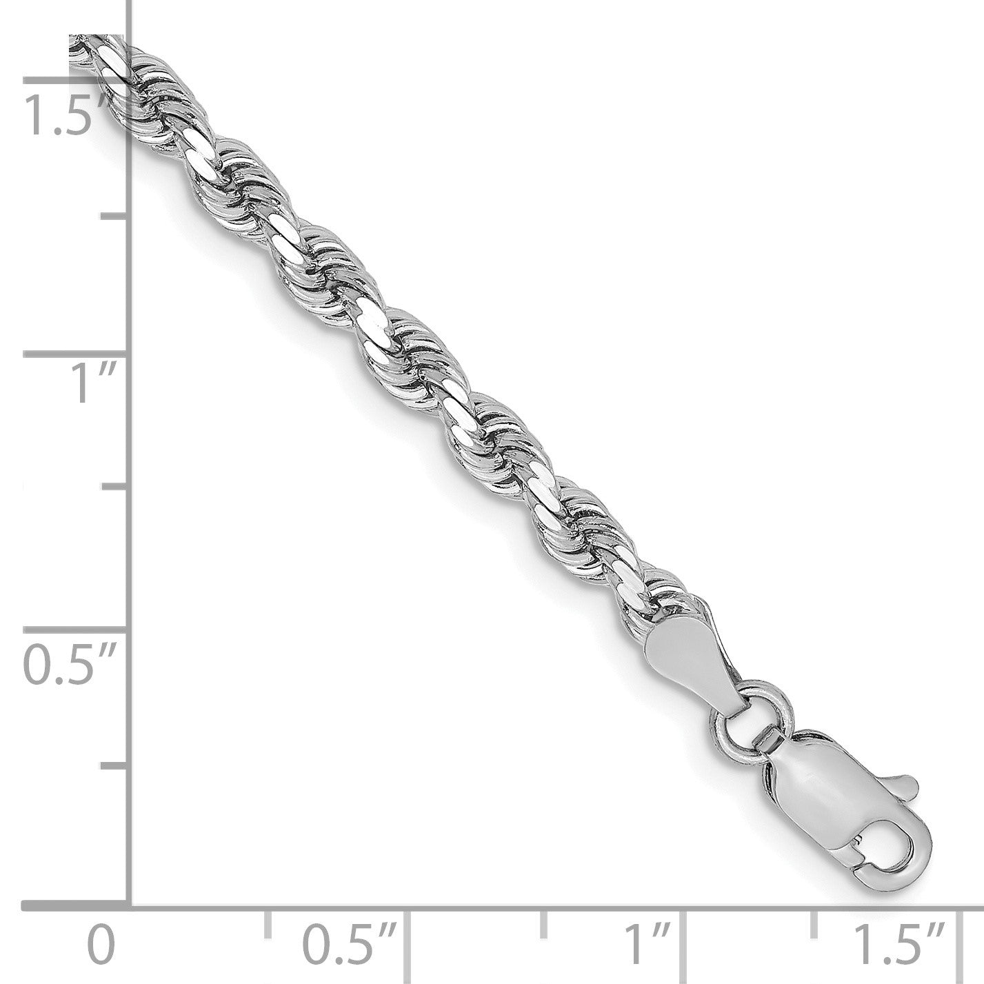 14K White Gold 8 inch 3.25mm Diamond-cut Rope with Lobster Clasp Chain