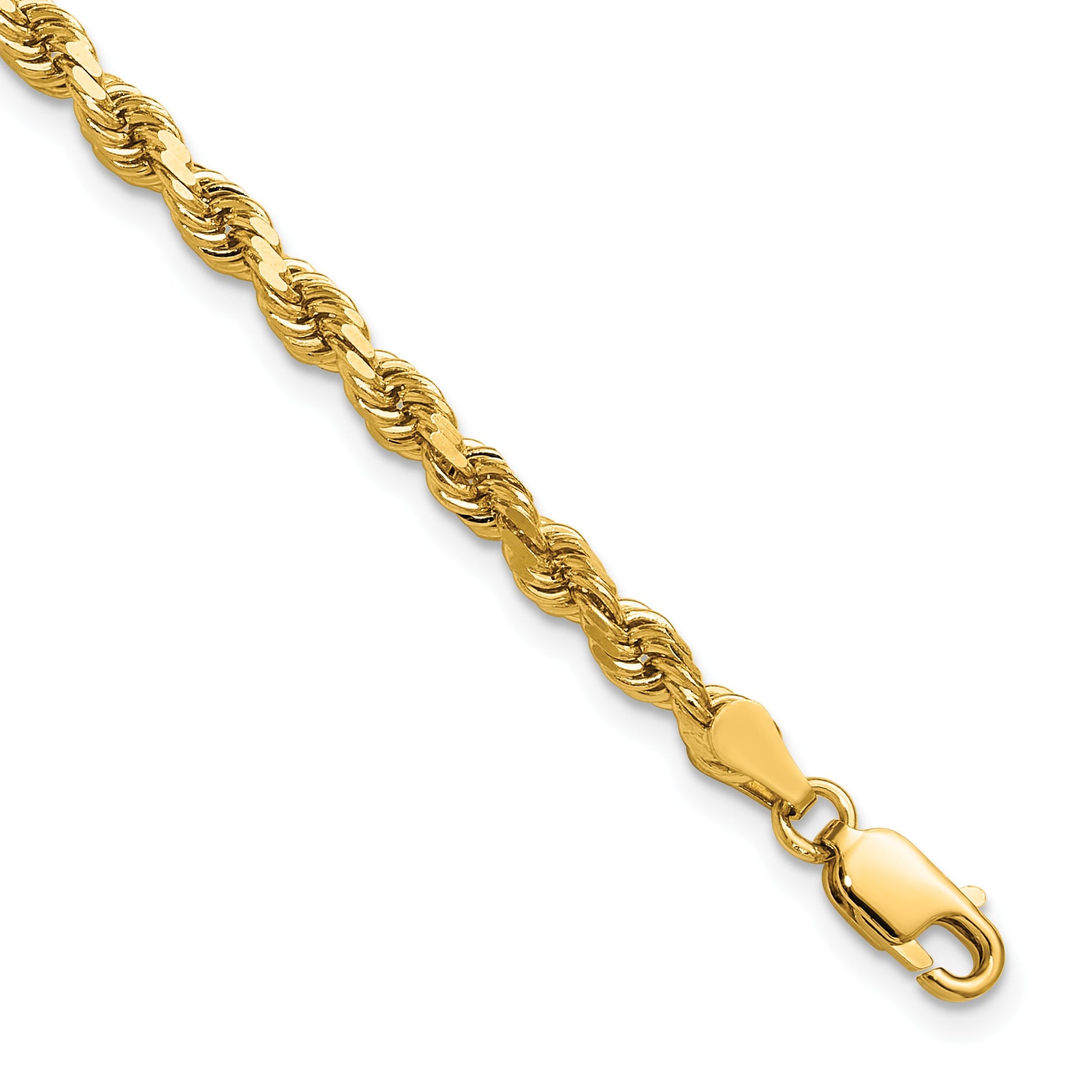 14K 9 inch 3.75mm Diamond-cut Rope with Lobster Clasp Chain