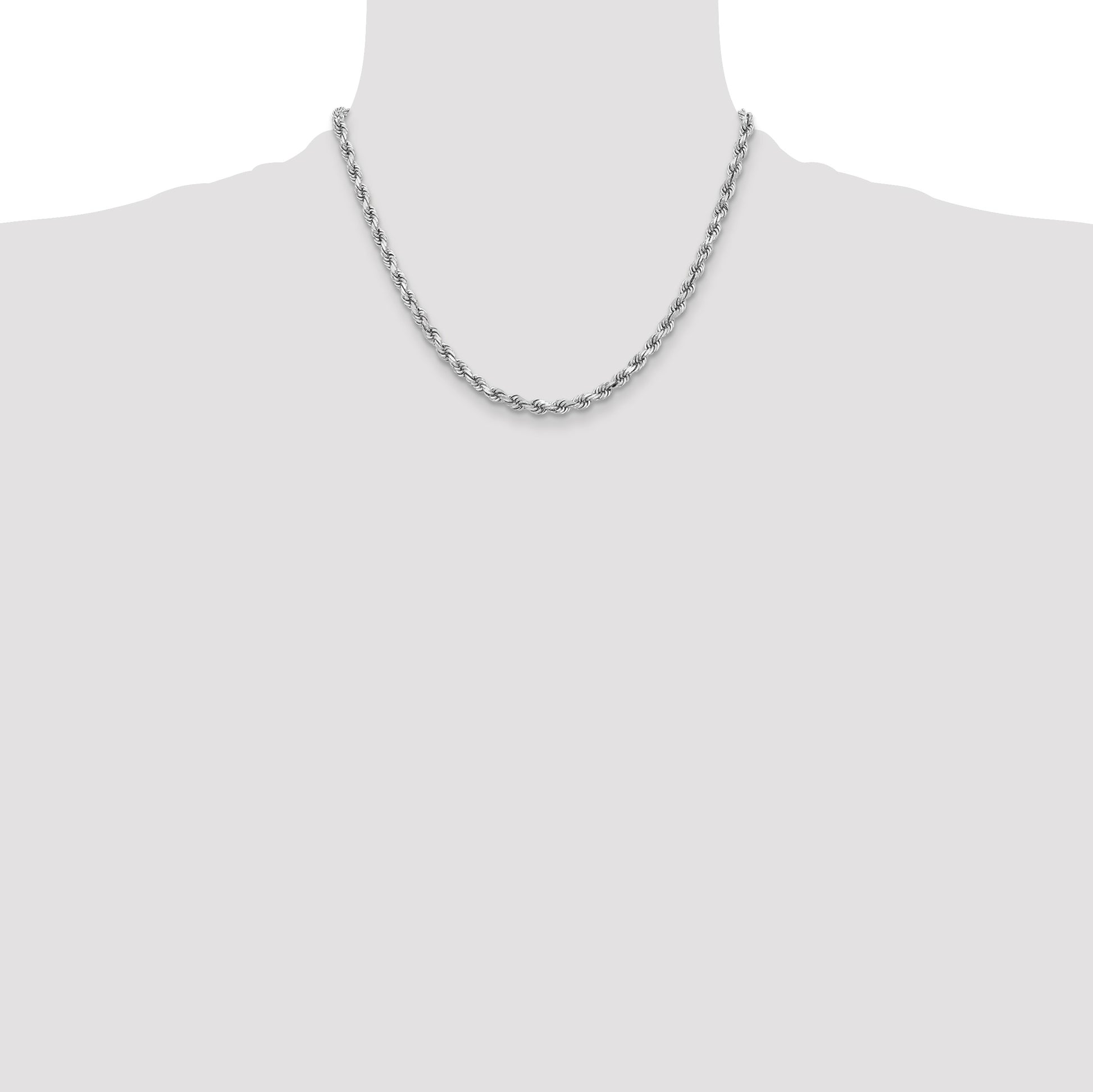 14K White Gold 18 inch 3.75mm Diamond-cut Rope with Lobster Clasp Chain