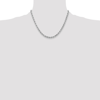 14K White Gold 18 inch 3.75mm Diamond-cut Rope with Lobster Clasp Chain