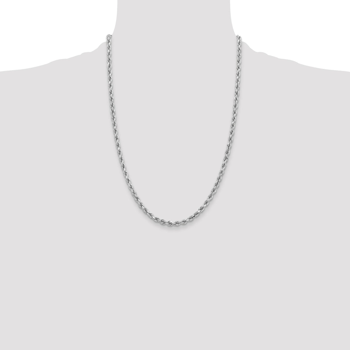 14K White Gold 24 inch 3.75mm Diamond-cut Rope with Lobster Clasp Chain
