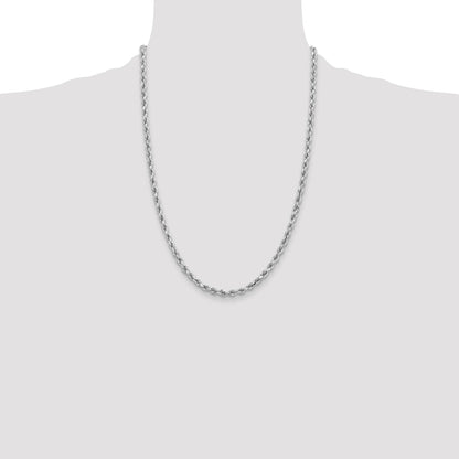14K White Gold 24 inch 3.75mm Diamond-cut Rope with Lobster Clasp Chain