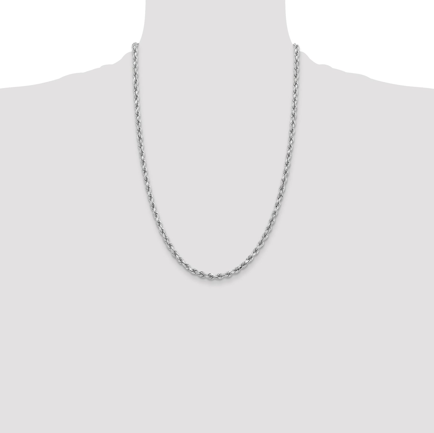 14K White Gold 24 inch 3.75mm Diamond-cut Rope with Lobster Clasp Chain