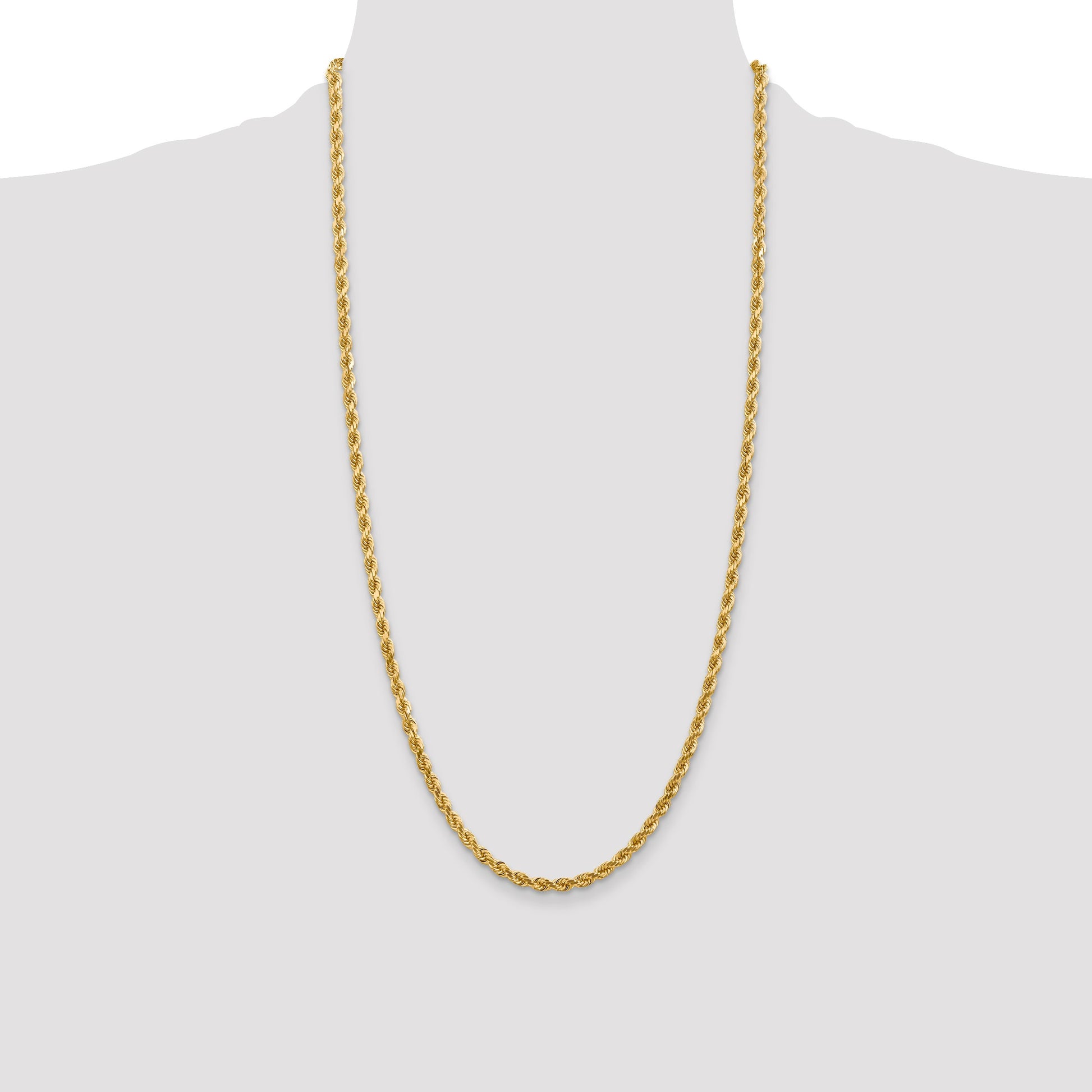14K 28 inch 4mm Diamond-cut Rope with Lobster Clasp Chain