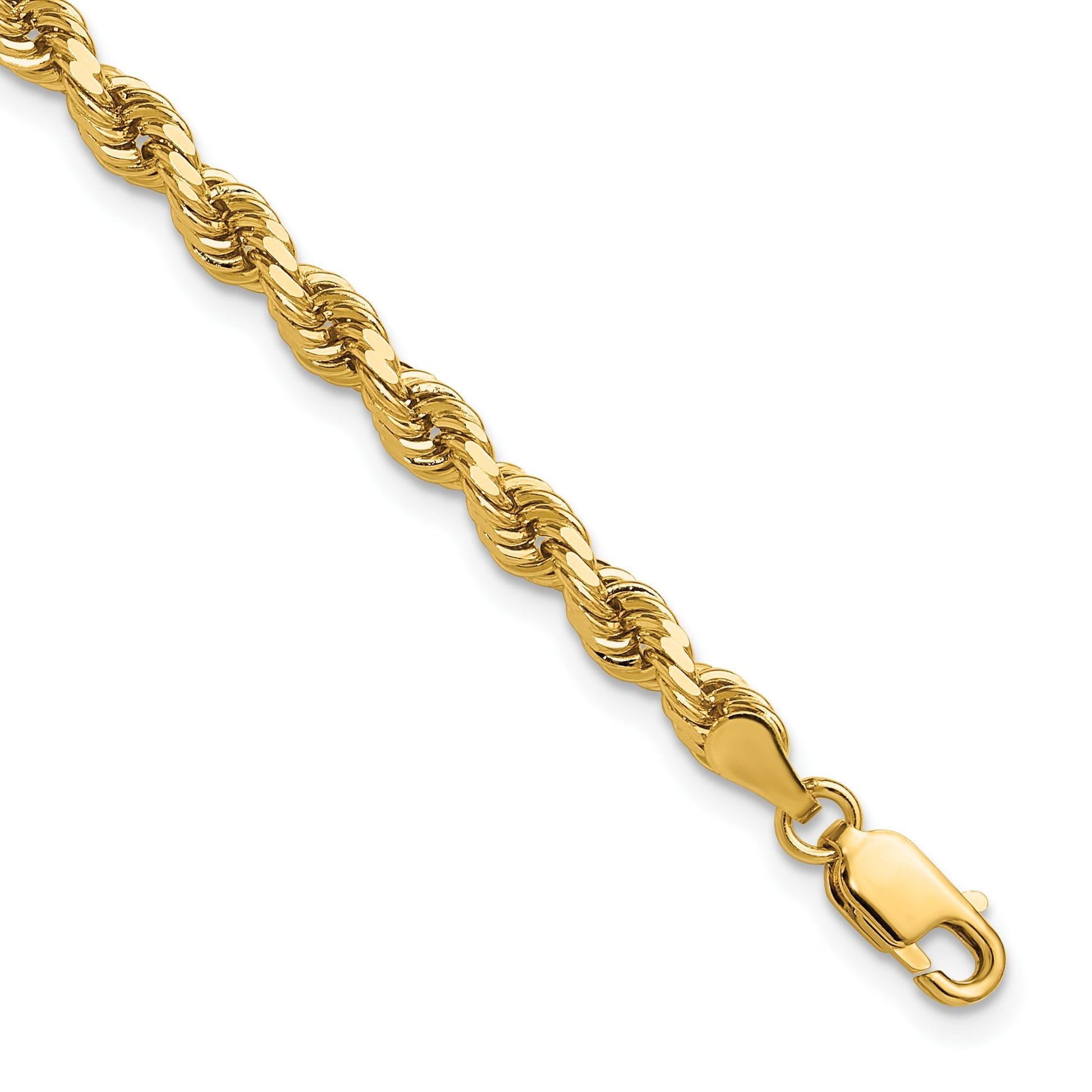 14K 8 inch 4mm Diamond-cut Rope with Lobster Clasp Chain