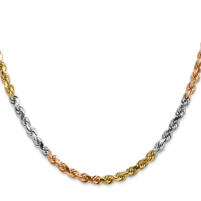 14K Tri-colored 20 inch 4mm Diamond-cut Rope with Lobster Clasp Chain