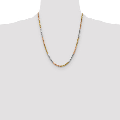 14k Tri-color 4.25mm Diamond-cut Rope Chain