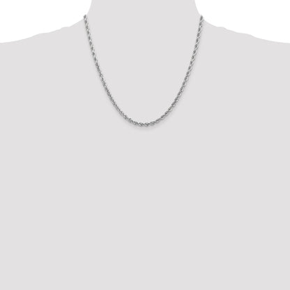 14K White Gold 20 inch 4mm Diamond-cut Rope with Lobster Clasp Chain