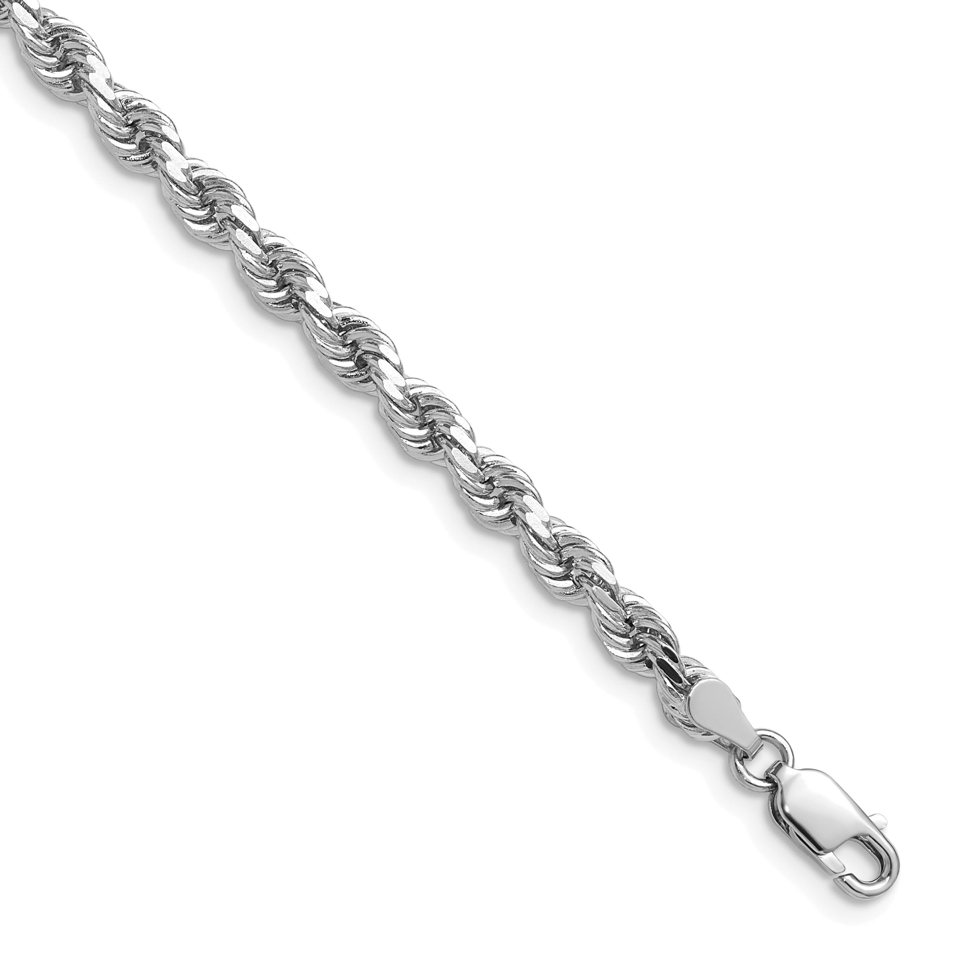 14K White Gold 22 inch 4mm Diamond-cut Rope with Lobster Clasp Chain
