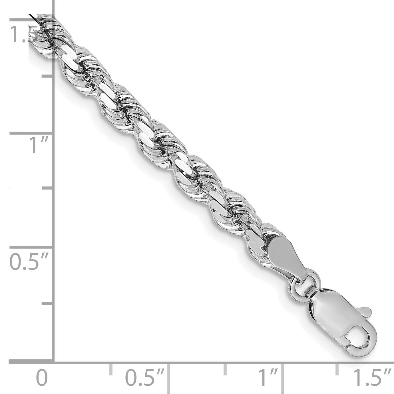 14K White Gold 7 inch 4.25mm Diamond-cut Rope with Lobster Clasp Chain