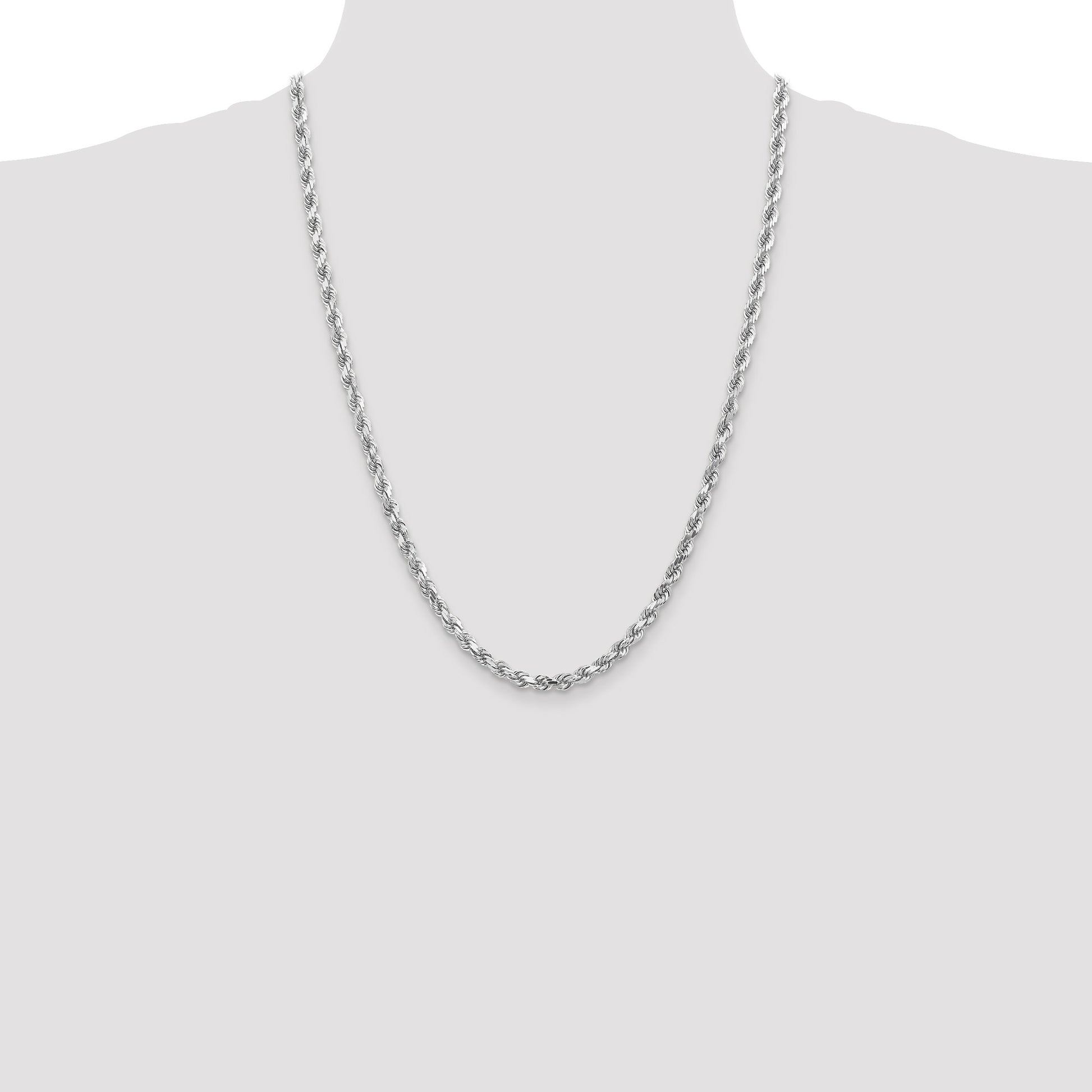 14K White Gold 24 inch 4.5mm Diamond-cut Rope with Lobster Clasp Chain