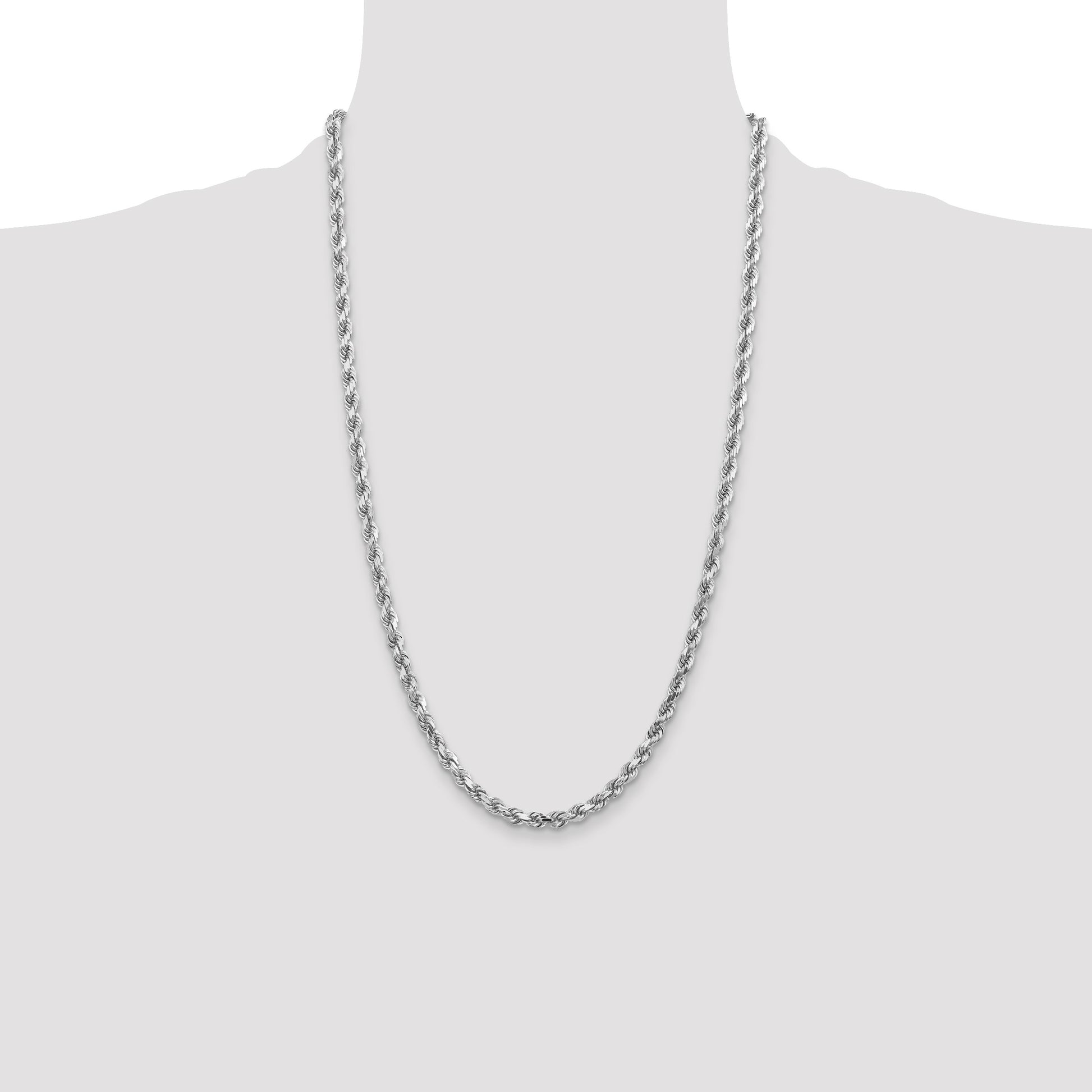 14K White Gold 26 inch 4.5mm Diamond-cut Rope with Lobster Clasp Chain