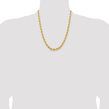 14K 22 inch 6.5mm Diamond-cut Rope with Fancy Lobster Clasp Chain