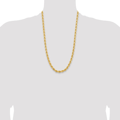 14K 26 inch 6.5mm Diamond-cut Rope with Fancy Lobster Clasp Chain