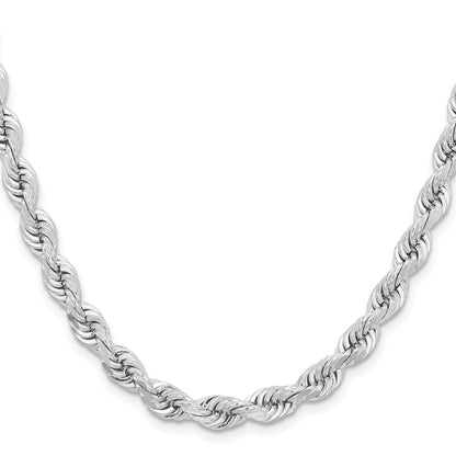 14k WG 6.5mm  D/C Rope with Fancy Lobster Clasp Chain