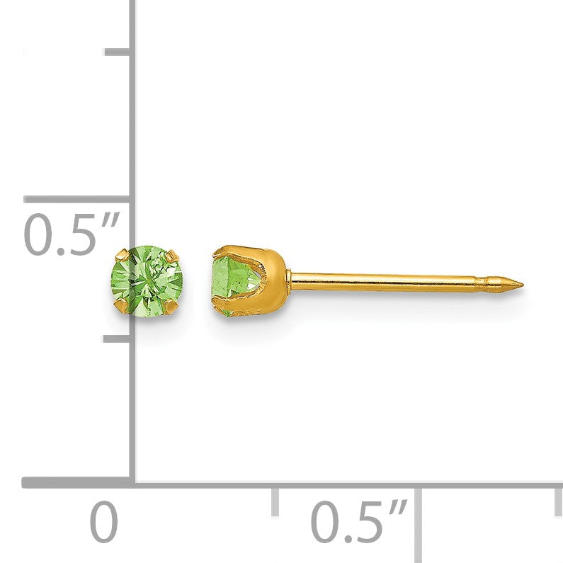 Inverness 14k 3mm August Green Crystal Birthstone Post Piercing Earrings