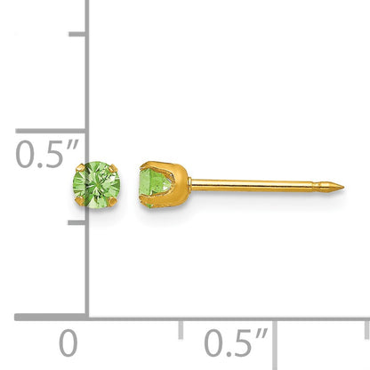 Inverness 14k 3mm August Green Crystal Birthstone Post Piercing Earrings
