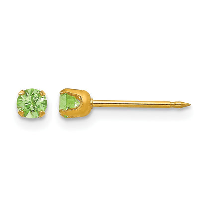 Inverness 14k 3mm August Green Crystal Birthstone Post Piercing Earrings