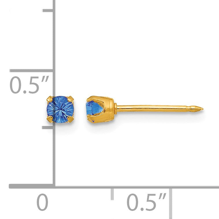 Inverness 14k 3mm September Blue Crystal Birthstone Post Piercing Earrings