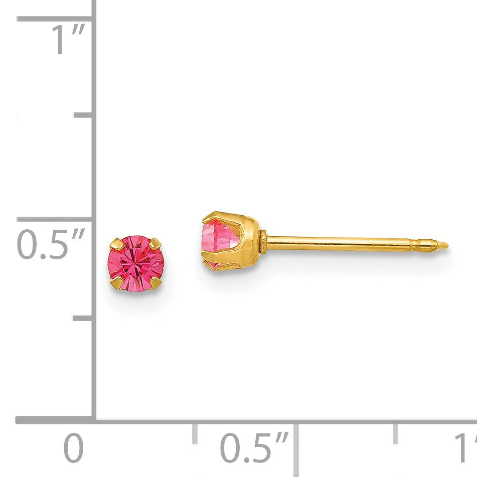 Inverness 14k 3mm October Pink Crystal Birthstone Post Piercing Earrings