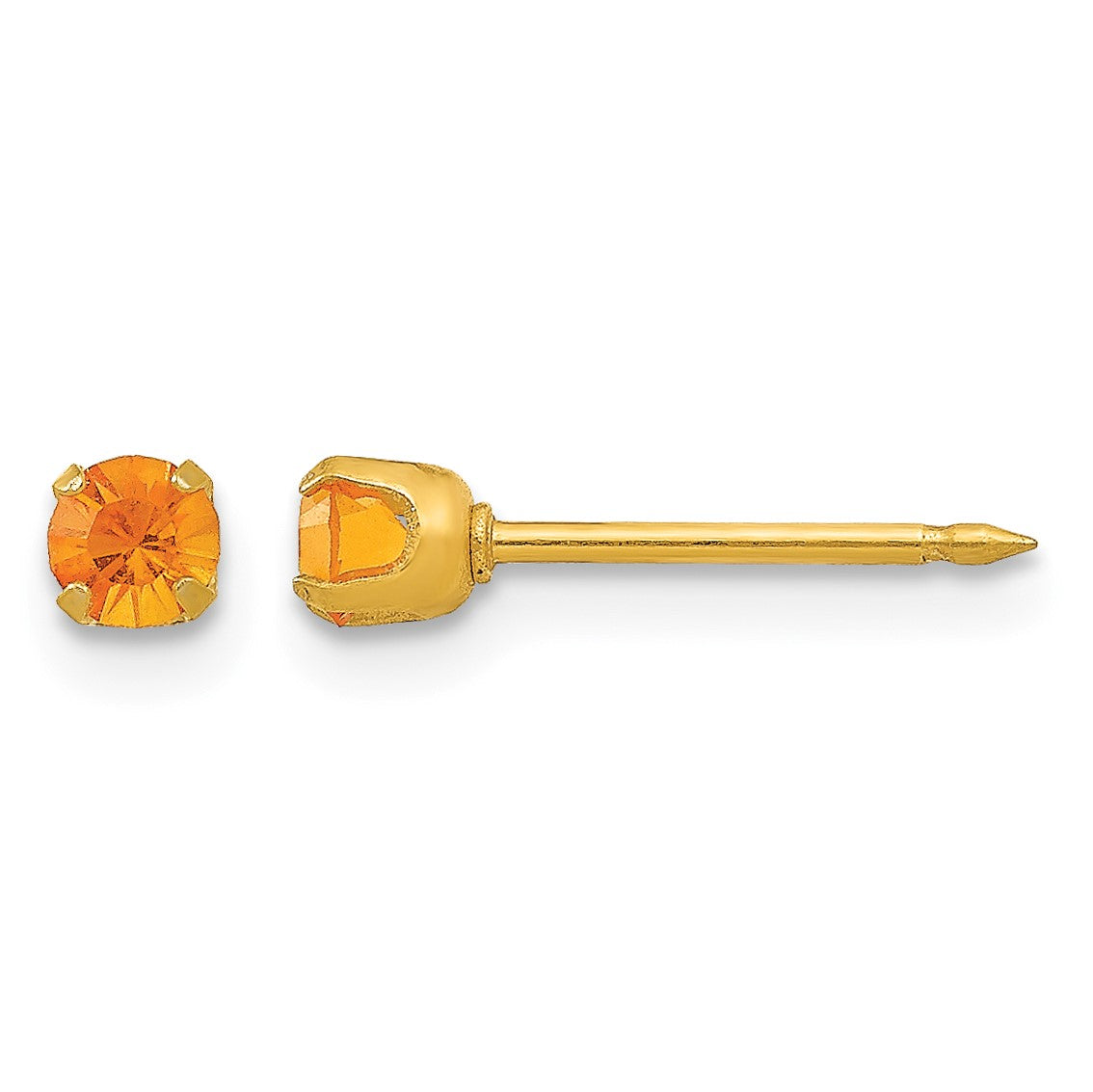 Inverness 14k 3mm November Yellow Crystal Birthstone Post Piercing Earrings
