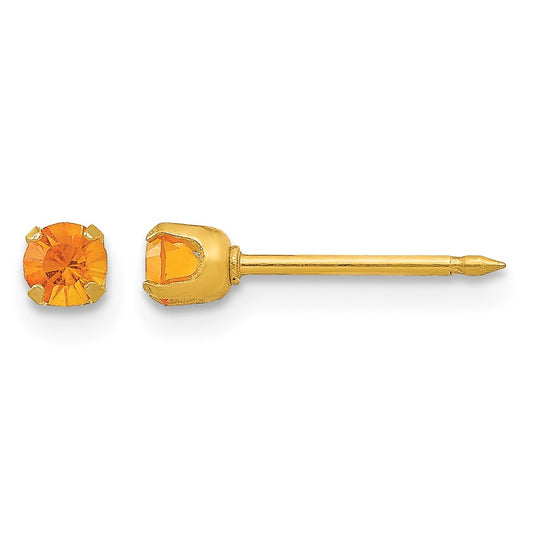 Inverness 14k 3mm November Yellow Crystal Birthstone Post Piercing Earrings