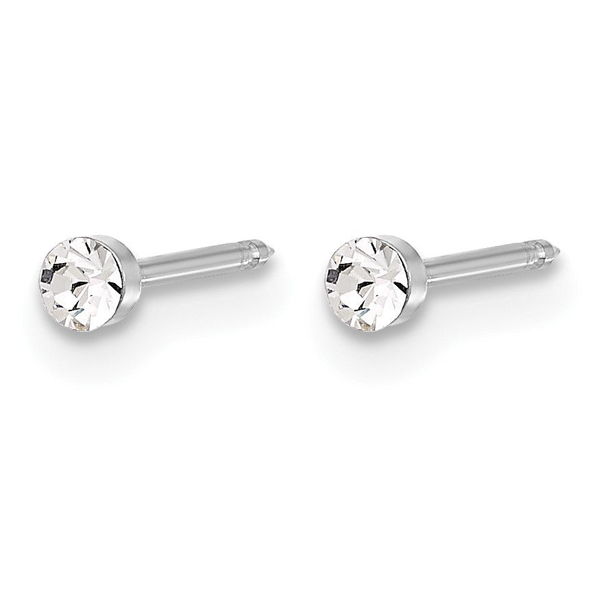 Inverness 14K White Gold Polished 2.4mm Crystal Post Piercing Earrings
