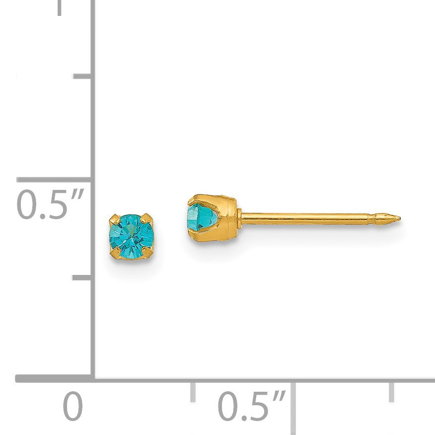 Inverness 14k 3mm December Blue Crystal Birthstone Post Piercing Earrings