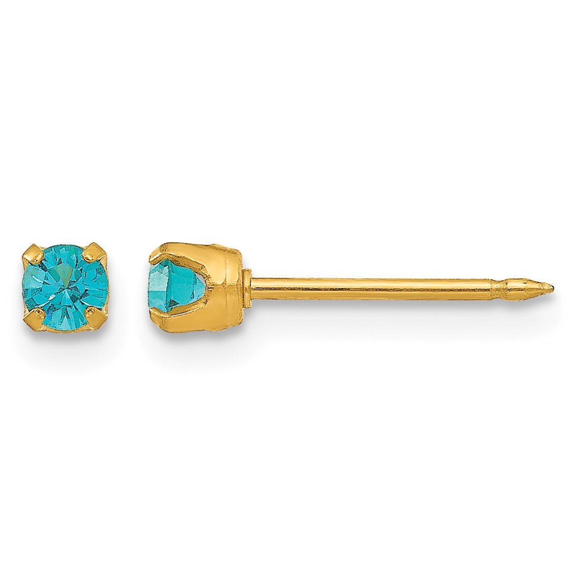 Inverness 14k 3mm December Blue Crystal Birthstone Post Piercing Earrings