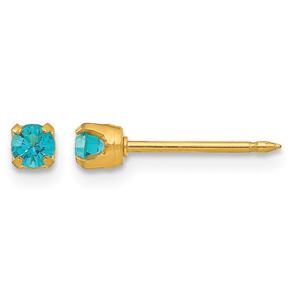Inverness 14k 3mm December Blue Crystal Birthstone Post Piercing Earrings