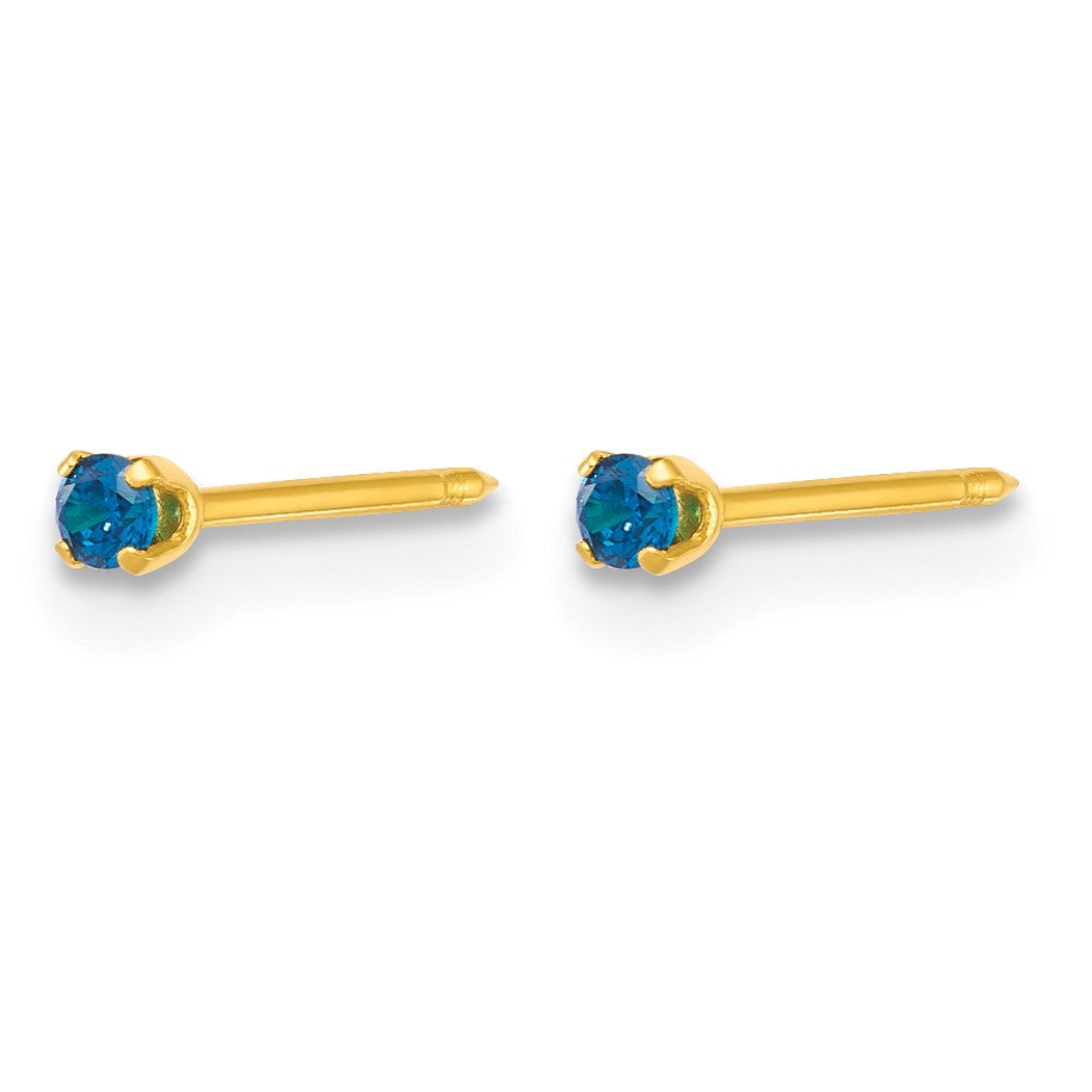 Inverness Stainless Steel 24k Gold-plated 2mm Blue CZ Stud Post Piercing Earrings