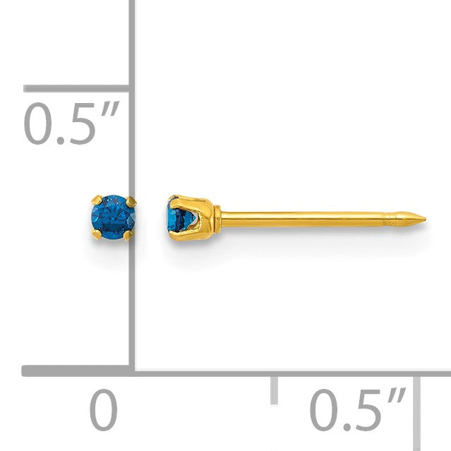 Inverness Stainless Steel 24k Gold-plated 2mm Blue CZ Stud Post Piercing Earrings