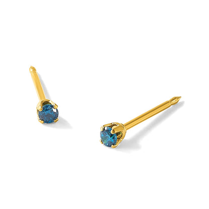 Inverness Stainless Steel 24k Gold-plated 2mm Blue CZ Stud Post Piercing Earrings