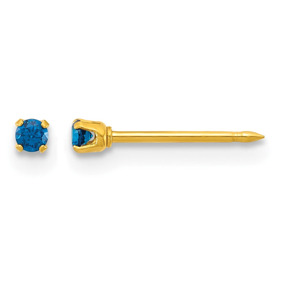 Inverness Stainless Steel 24k Gold-plated 2mm Blue CZ Stud Post Piercing Earrings