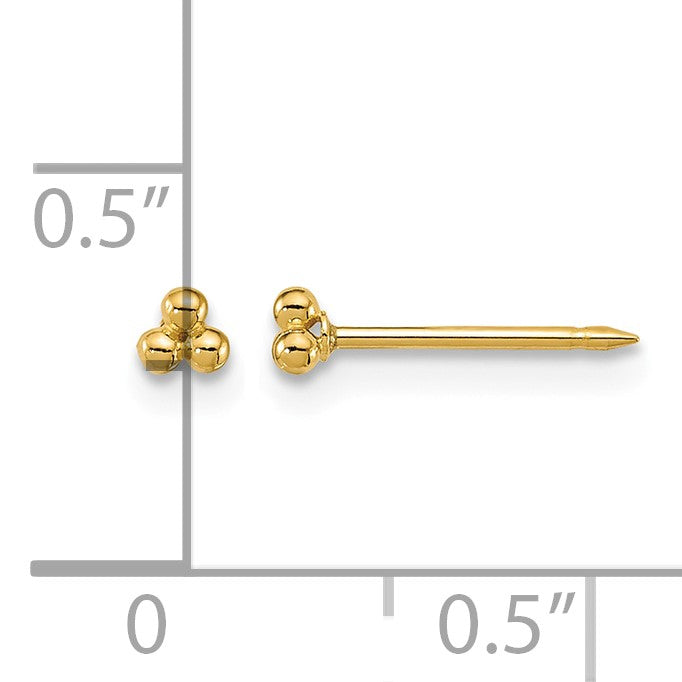 Inverness 14k Polished 3mm Triple Ball Post Piercing Earrings