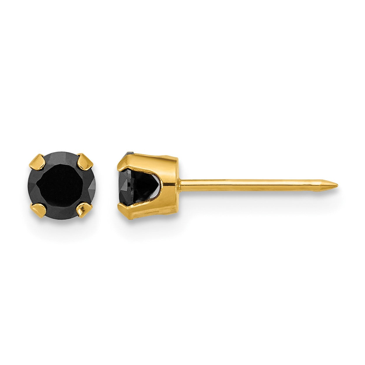 Inverness 14k Polished 4mm Black CZ Stud Post Piercing Earrings